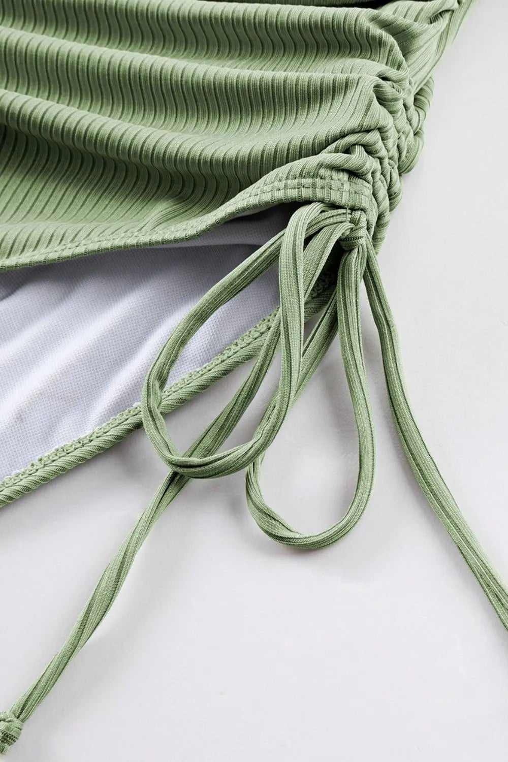 Ribbed Drawstring Sides Cutout One Piece Swimsuit - MAD RUFFI