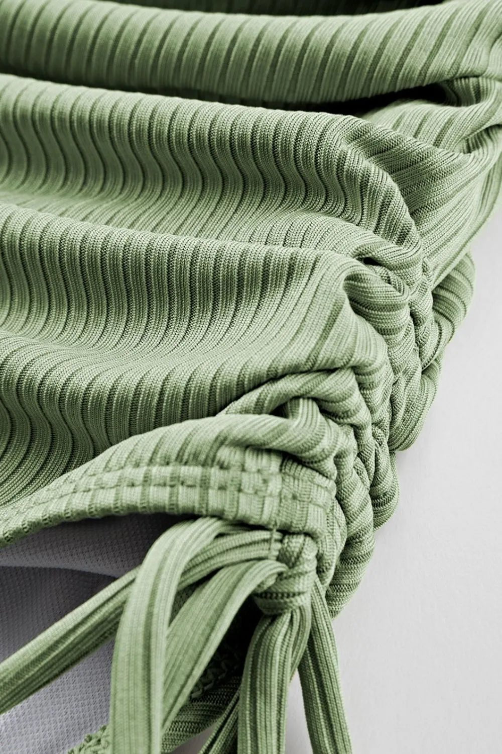 Ribbed Drawstring Sides Cutout One Piece Swimsuit - MAD RUFFI