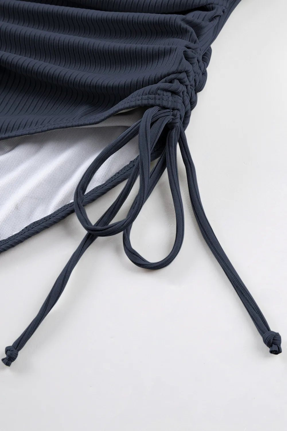 Ribbed Drawstring Sides Cutout One Piece Swimsuit - MAD RUFFI