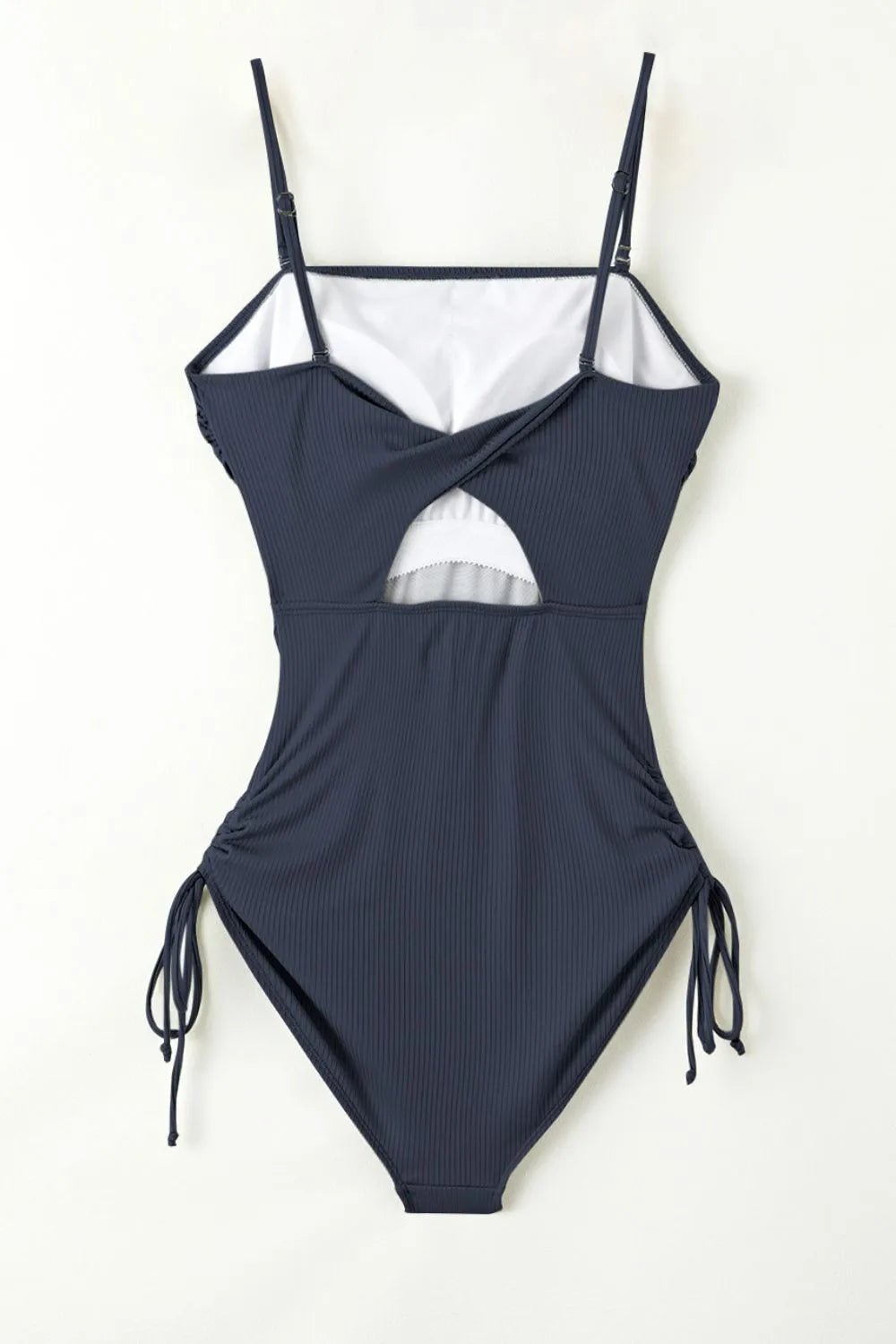 Ribbed Drawstring Sides Cutout One Piece Swimsuit - MAD RUFFI