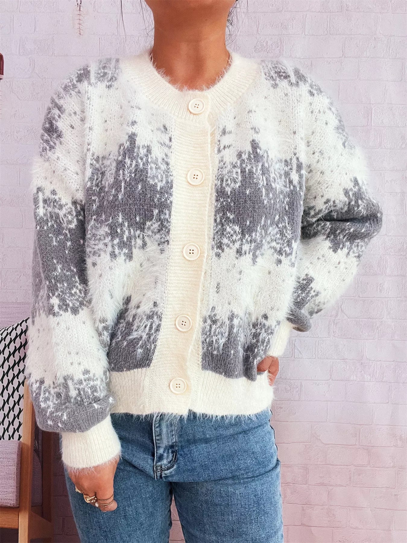 Ribbed Hem Button Up Cardigan - MAD RUFFI