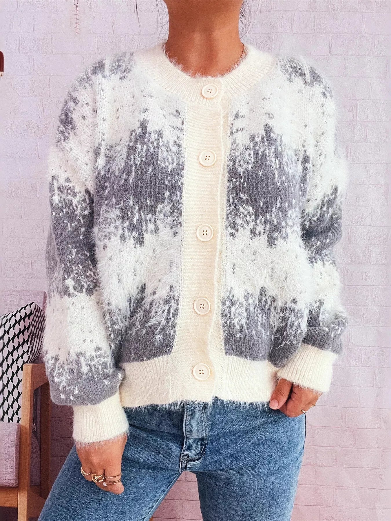 Ribbed Hem Button Up Cardigan - MAD RUFFI