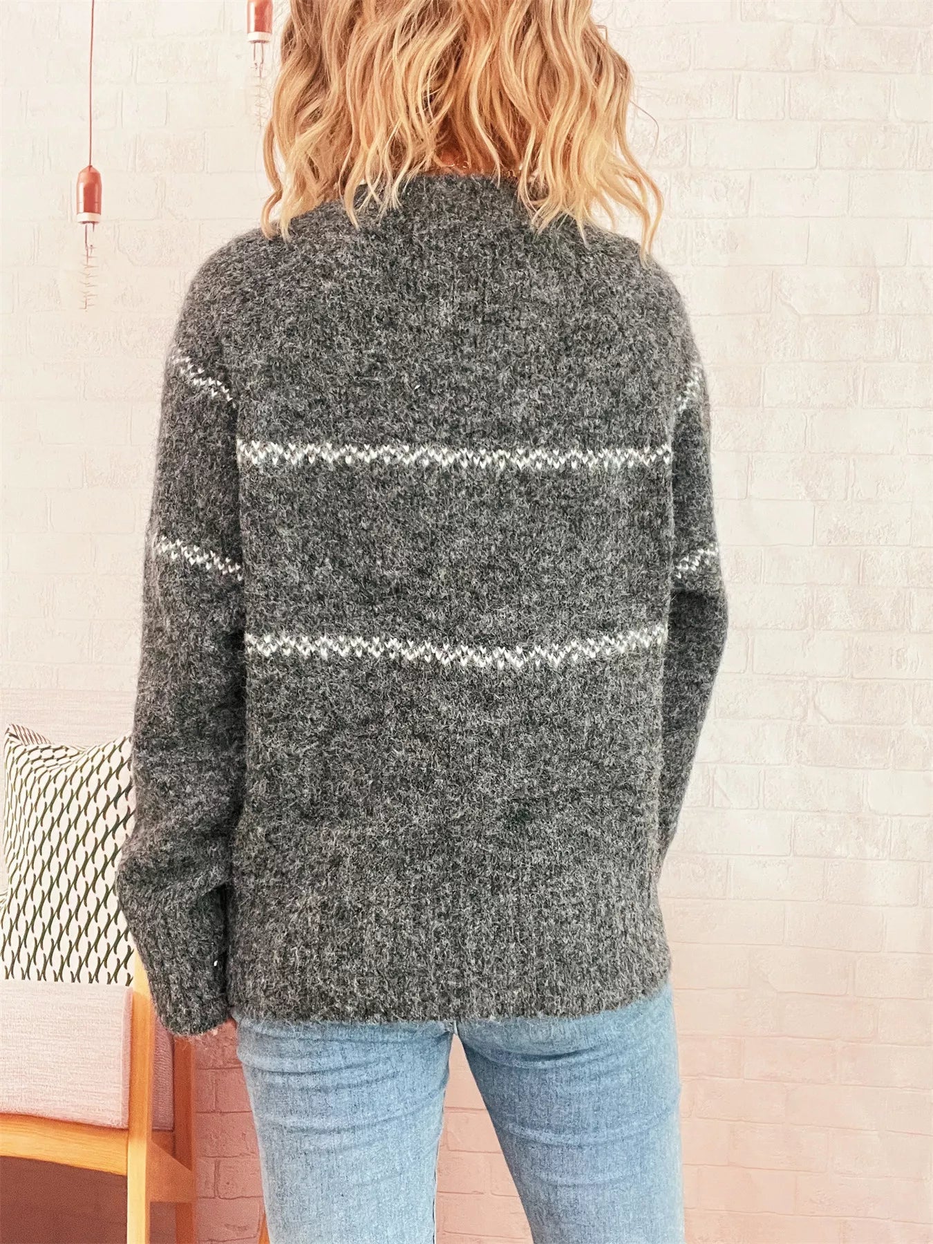 Ribbed Hem Flower Long Sleeve Sweater - MAD RUFFI