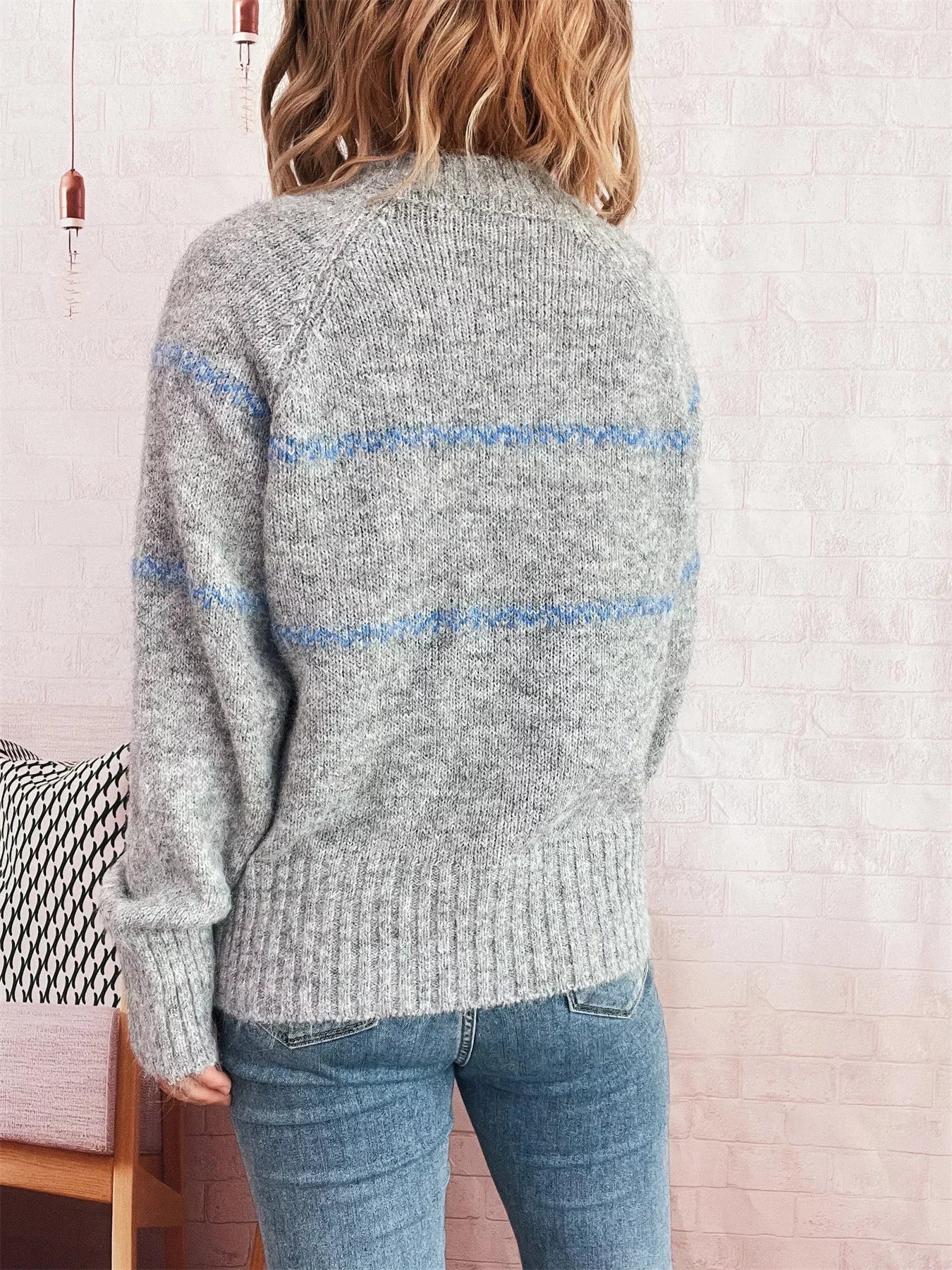 Ribbed Hem Flower Long Sleeve Sweater - MAD RUFFI