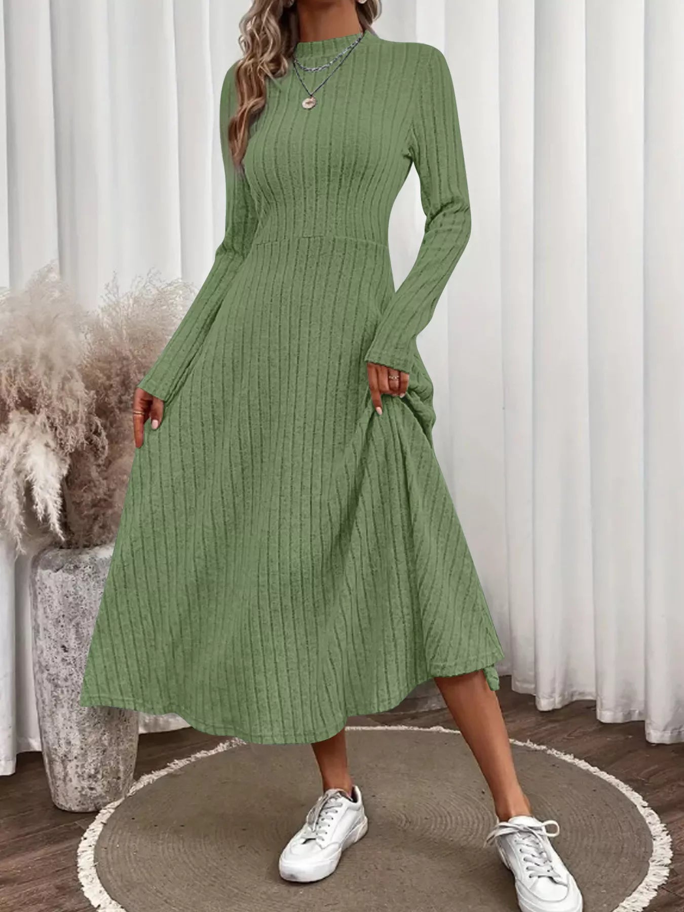 Ribbed Knit A - Line Midi Dress - MAD RUFFI