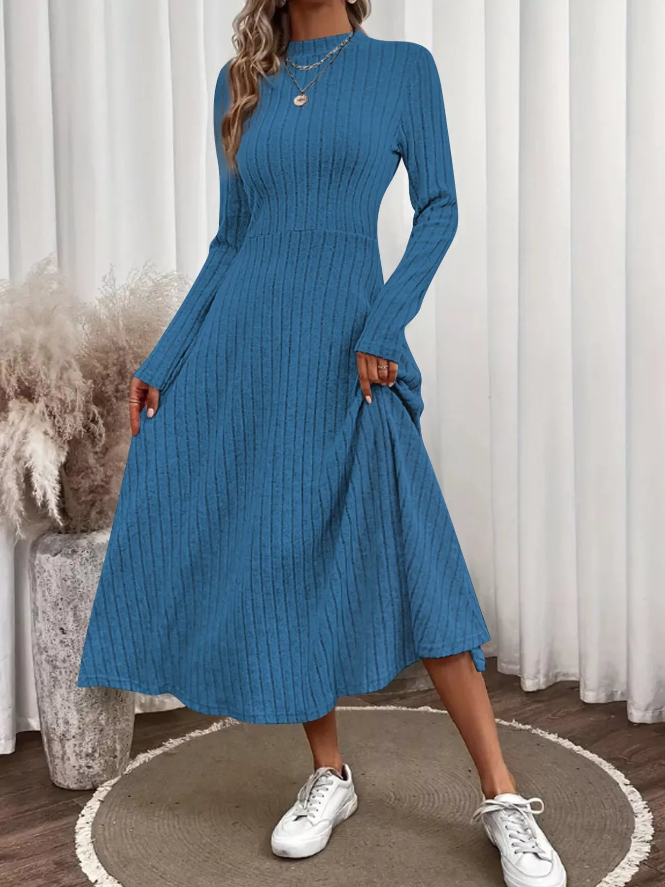 Ribbed Knit A - Line Midi Dress - MAD RUFFI