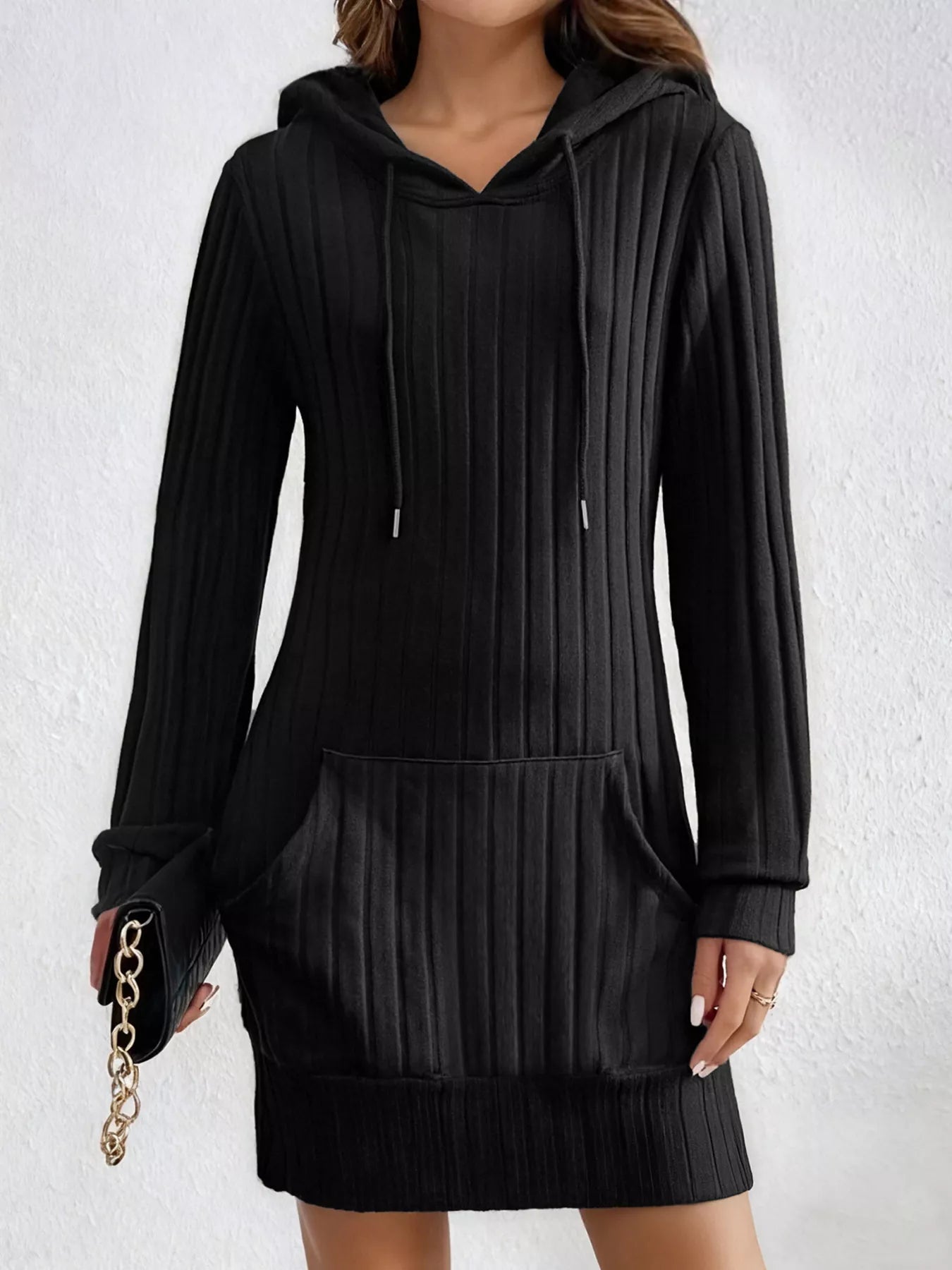 Ribbed Knit Hoodie Dress - MAD RUFFI