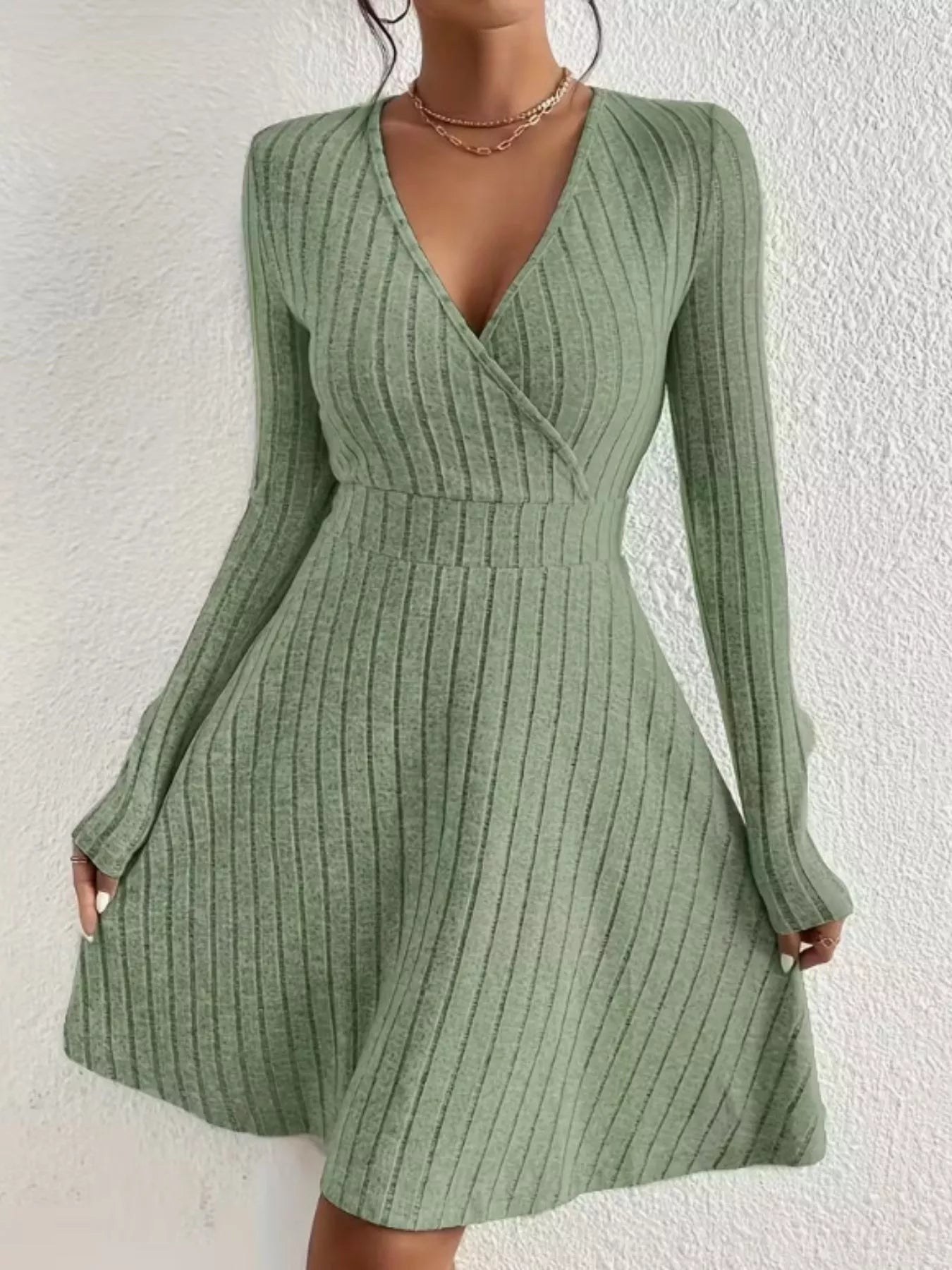 Ribbed Knit Wrap Mini Dress - MAD RUFFI