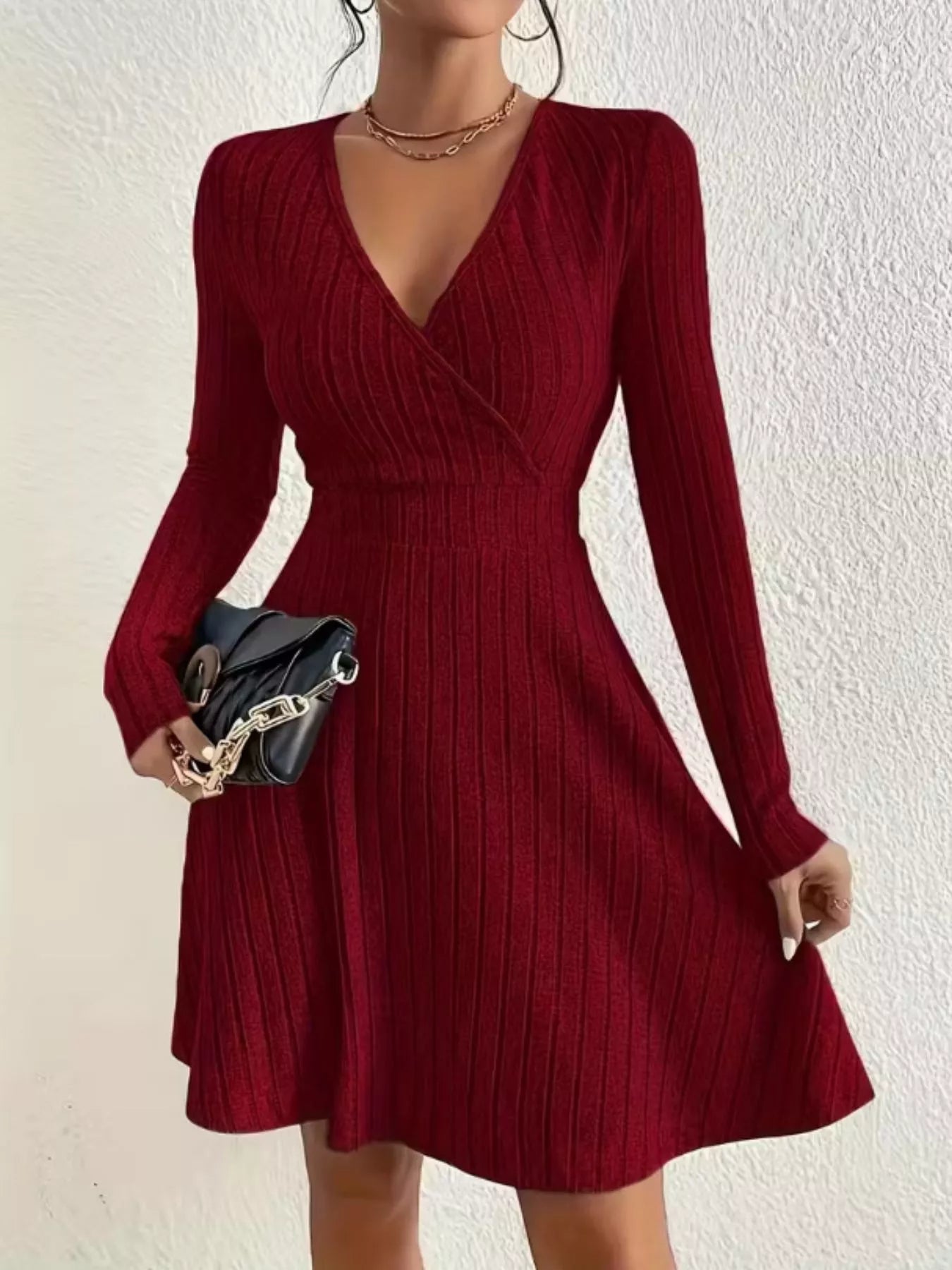 Ribbed Knit Wrap Mini Dress - MAD RUFFI