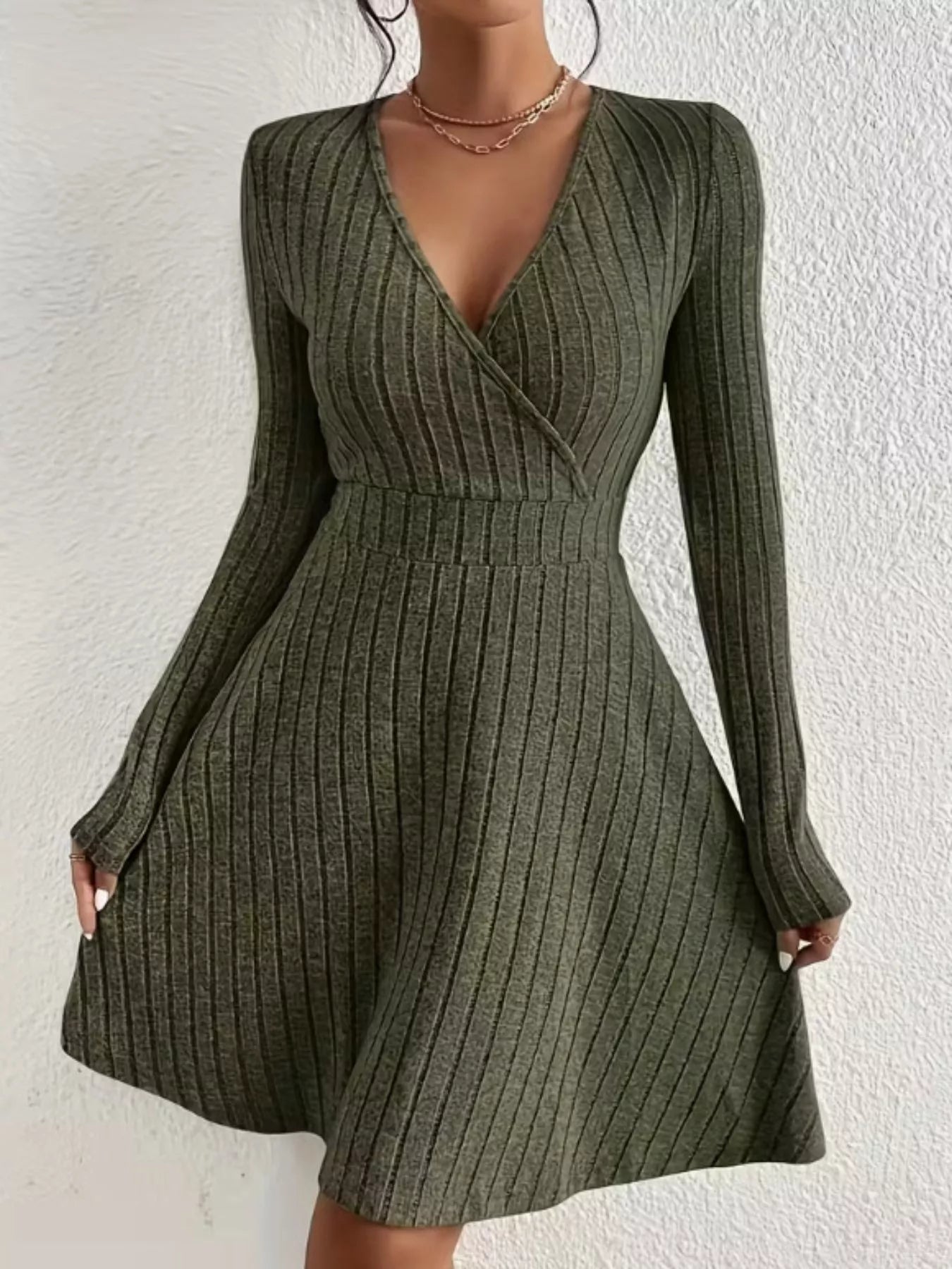 Ribbed Knit Wrap Mini Dress - MAD RUFFI