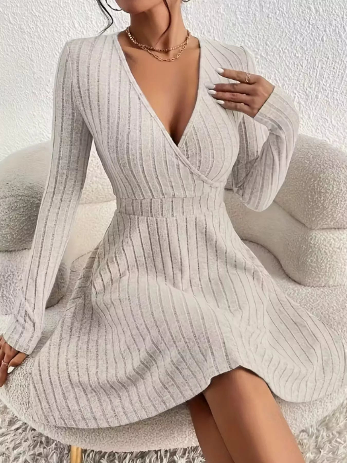 Ribbed Knit Wrap Mini Dress - MAD RUFFI