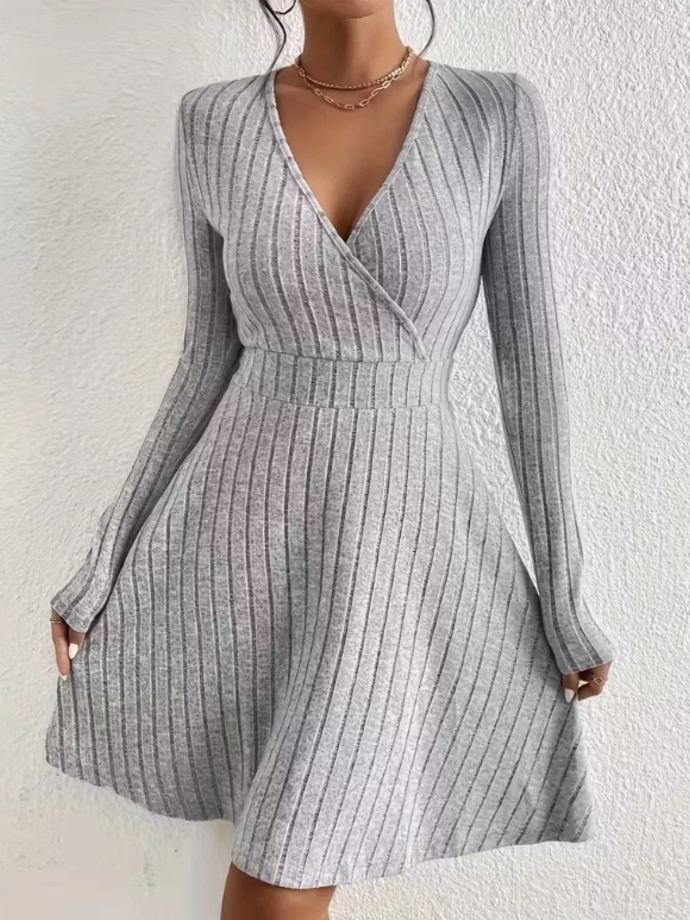 Ribbed Knit Wrap Mini Dress - MAD RUFFI