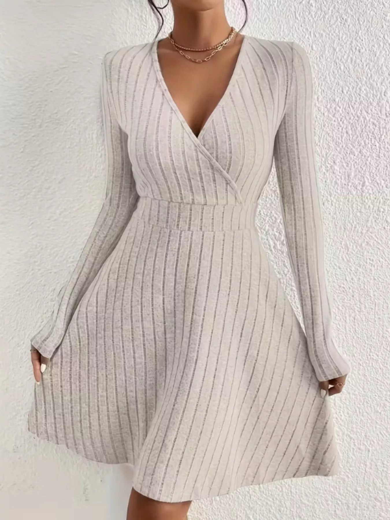 Ribbed Knit Wrap Mini Dress - MAD RUFFI