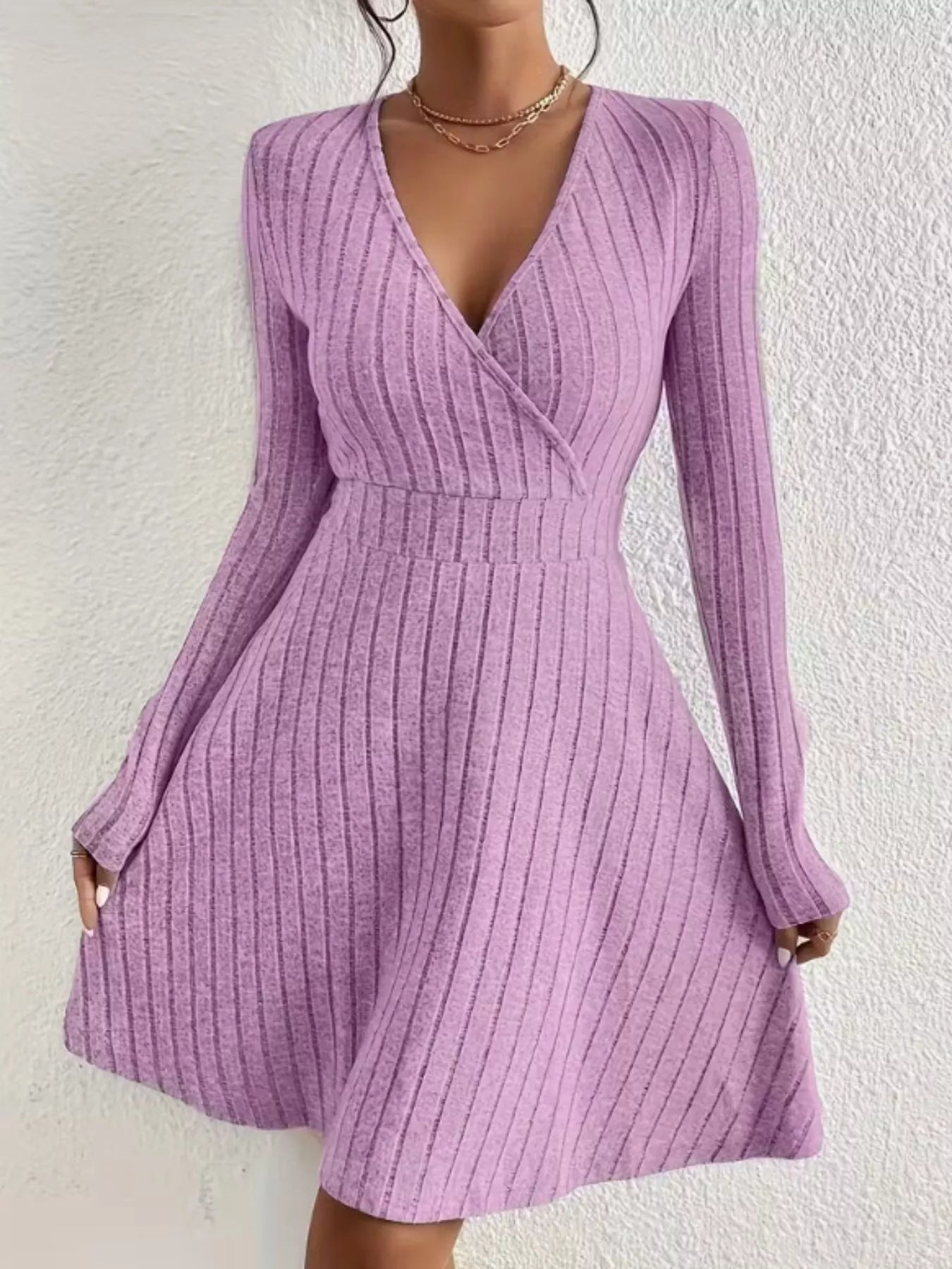 Ribbed Knit Wrap Mini Dress - MAD RUFFI