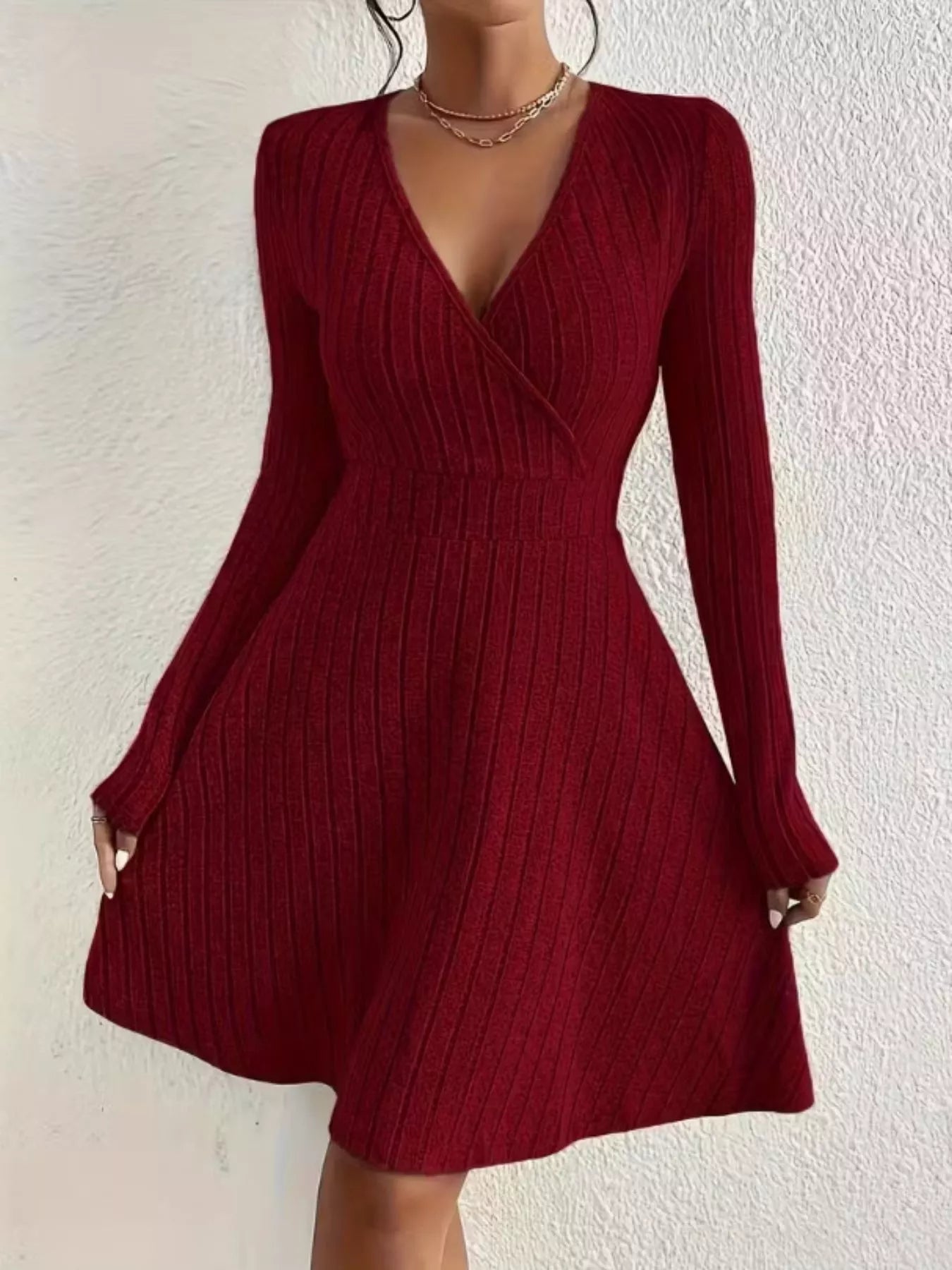 Ribbed Knit Wrap Mini Dress - MAD RUFFI