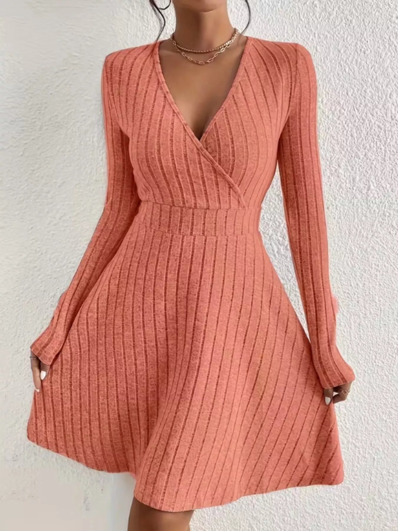 Ribbed Knit Wrap Mini Dress - MAD RUFFI