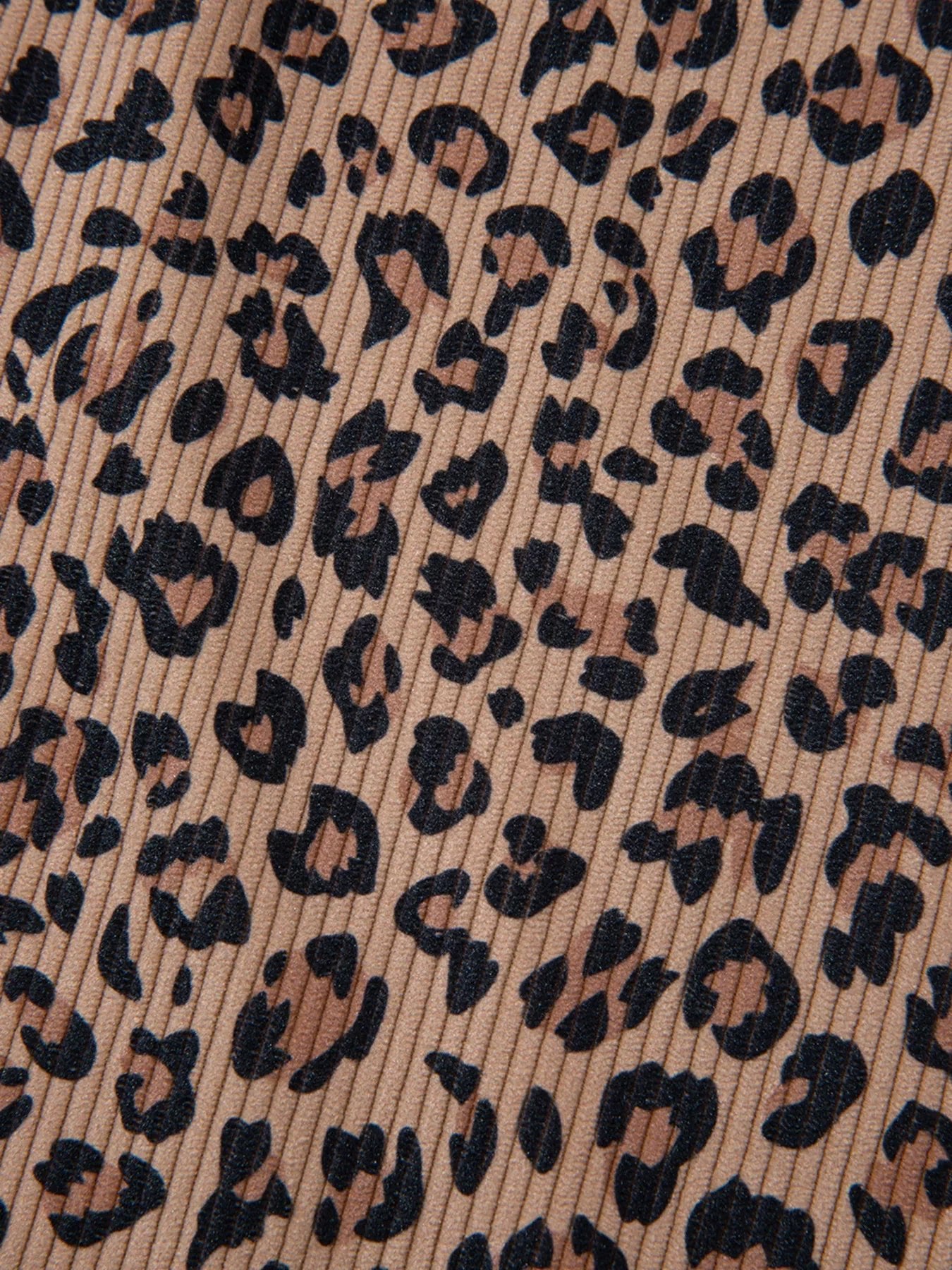 Ribbed Leopard Print Contrast Collar Zip Hoodie - MAD RUFFI