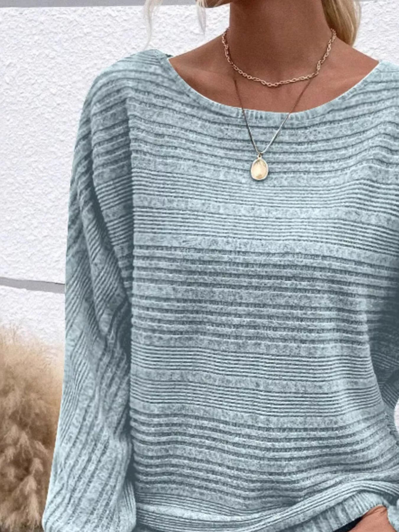 Ribbed Round Neck Long Sleeve Top - MAD RUFFI