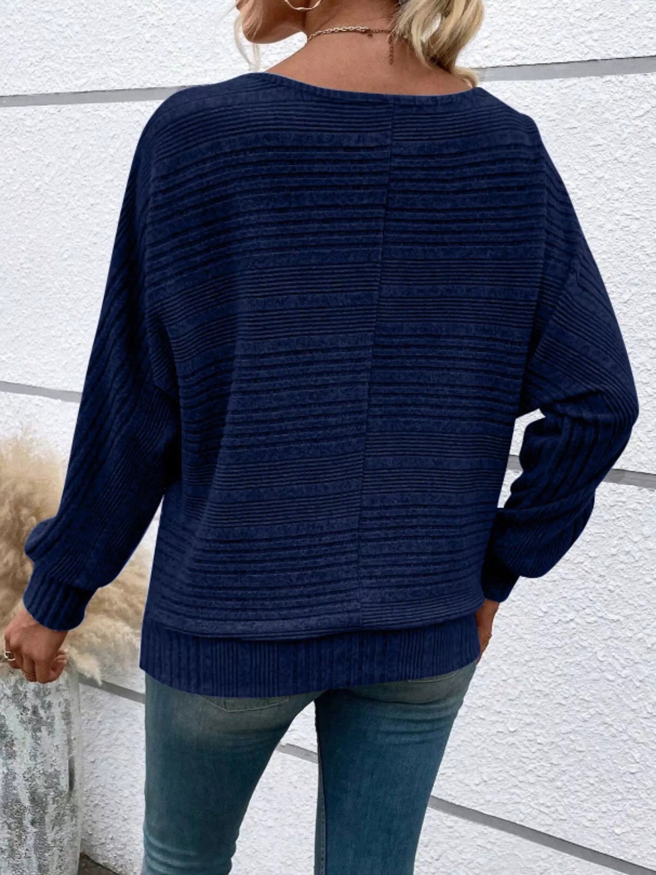 Ribbed Round Neck Long Sleeve Top - MAD RUFFI