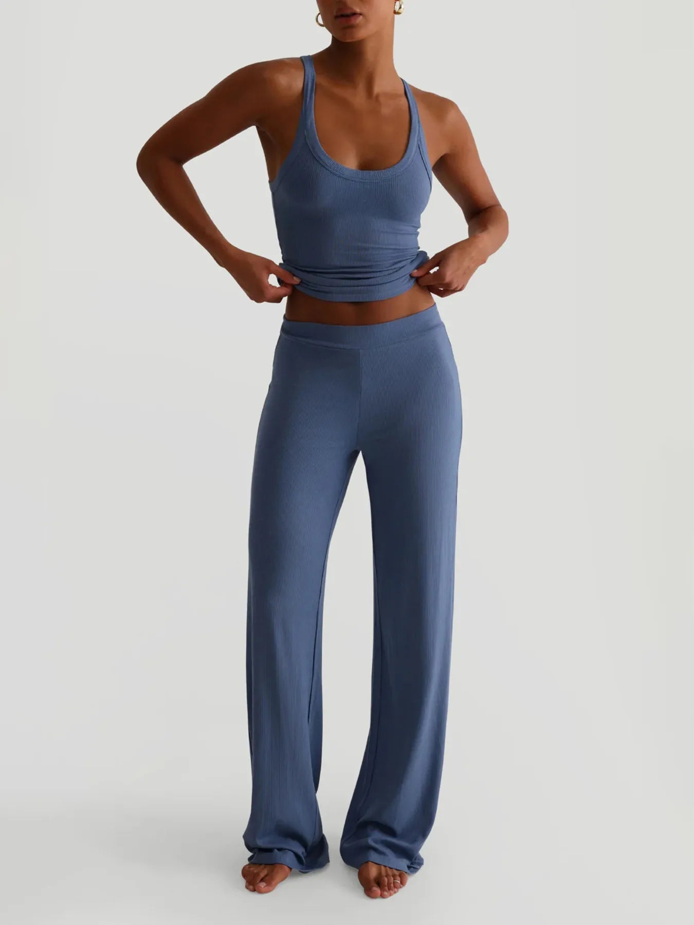 Ribbed Tank and High - Waisted Pants Active Set - MAD RUFFI