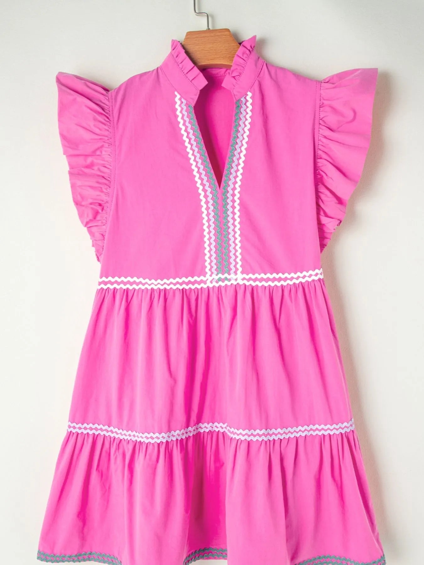 Ric Rac Colorblock Flutter Sleeve Tiered Dress - MAD RUFFI