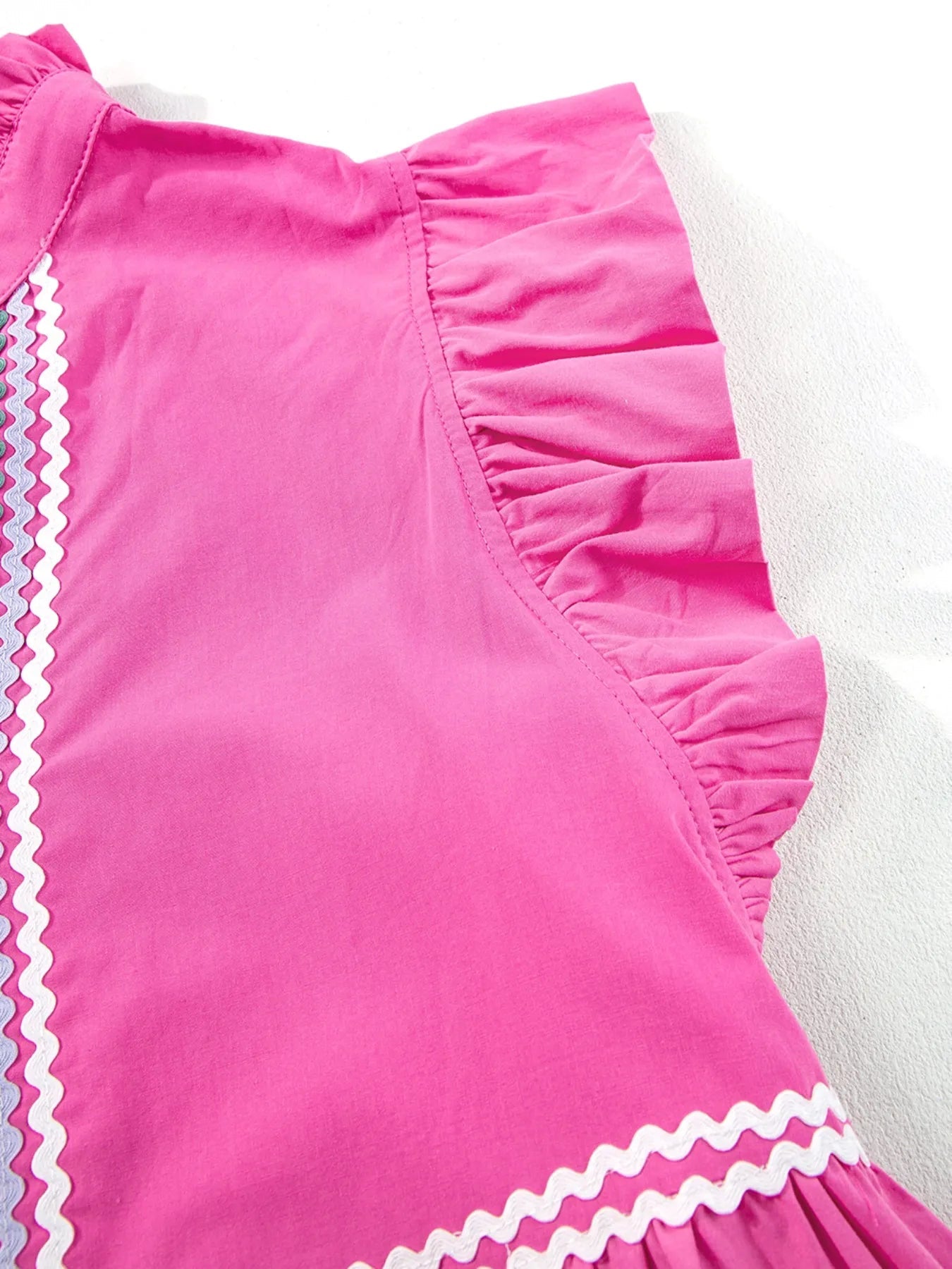 Ric Rac Colorblock Flutter Sleeve Tiered Dress - MAD RUFFI