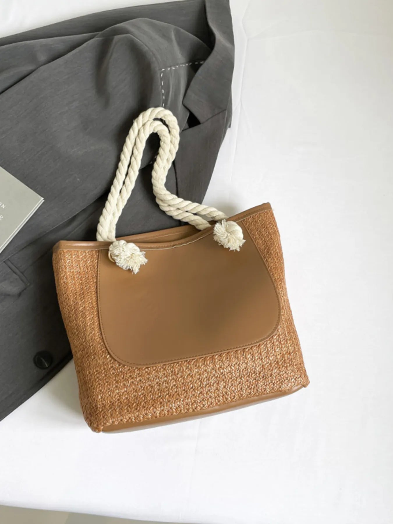 Rope Handle Straw Tote Bag - MAD RUFFI