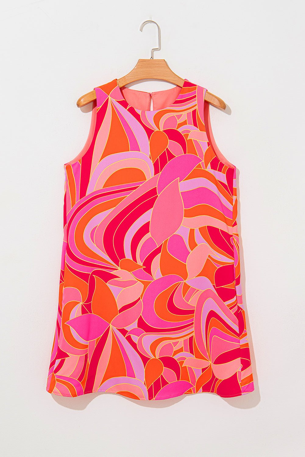 Rose Abstract Floral Print Sleeveless Shift Mini Dress - MAD RUFFI