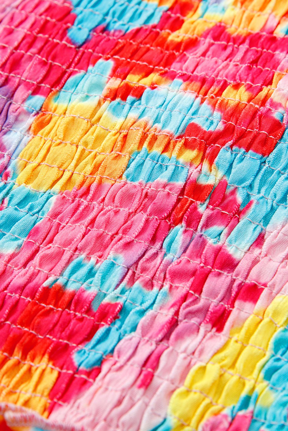 Rose Abstract Print Puff Sleeve Backless Smocked Plus Size Dress - MAD RUFFI