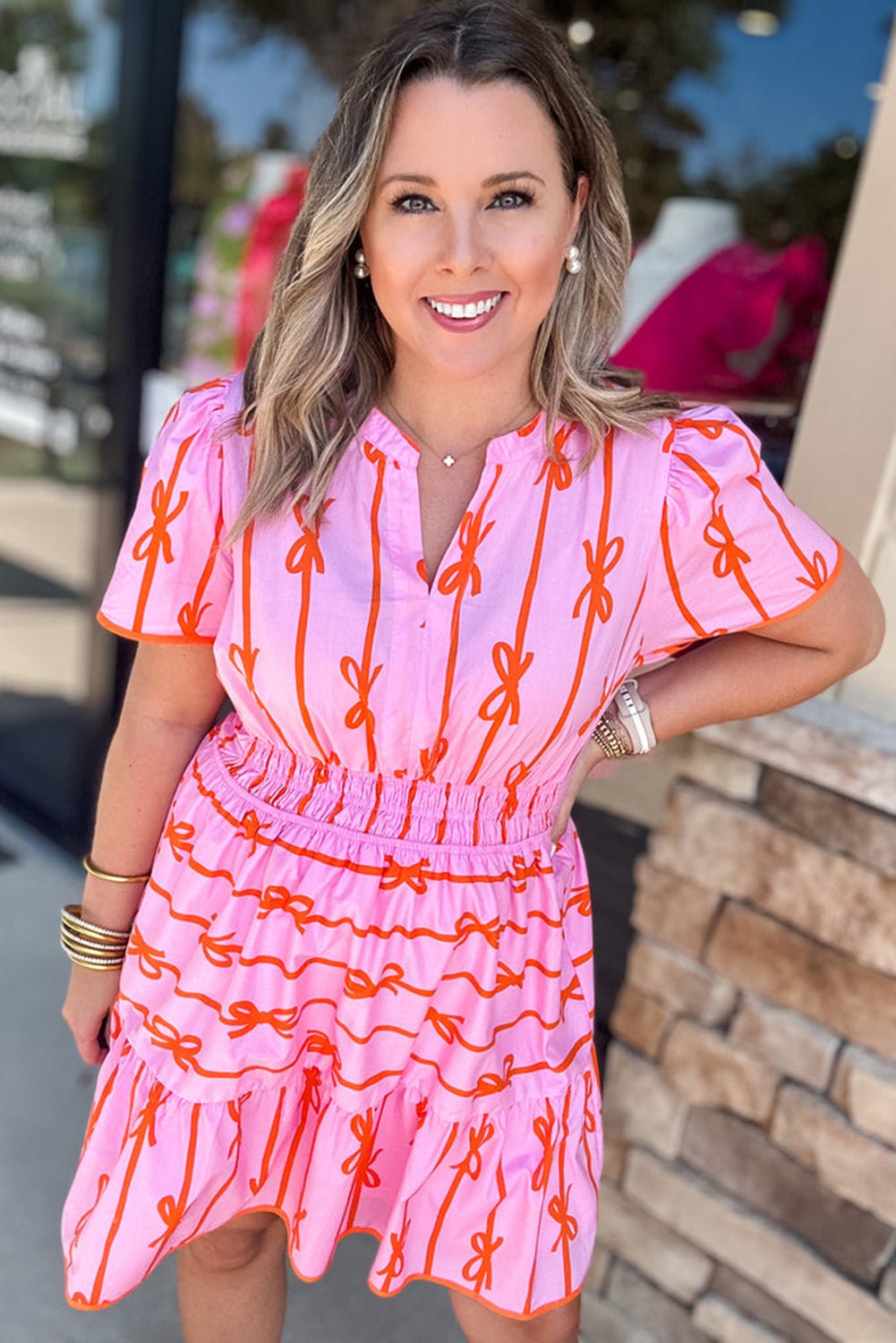 Rose Bow Clinched Waist Ruffled Plus Size Dress - MAD RUFFI