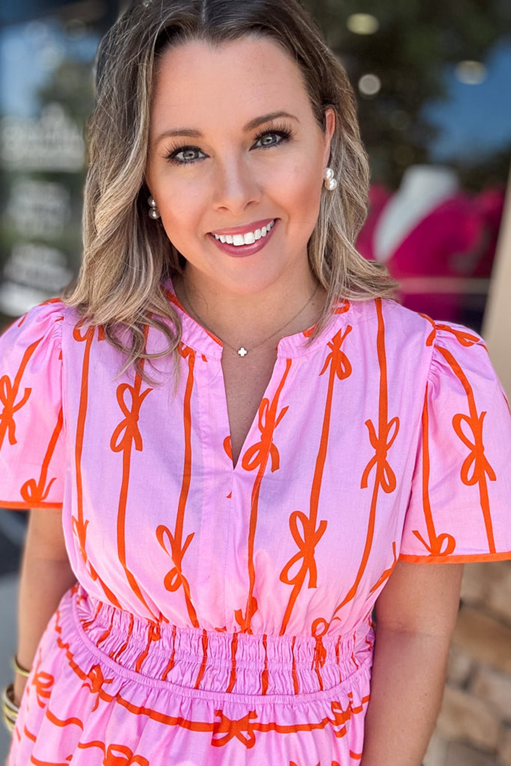 Rose Bow Clinched Waist Ruffled Plus Size Dress - MAD RUFFI