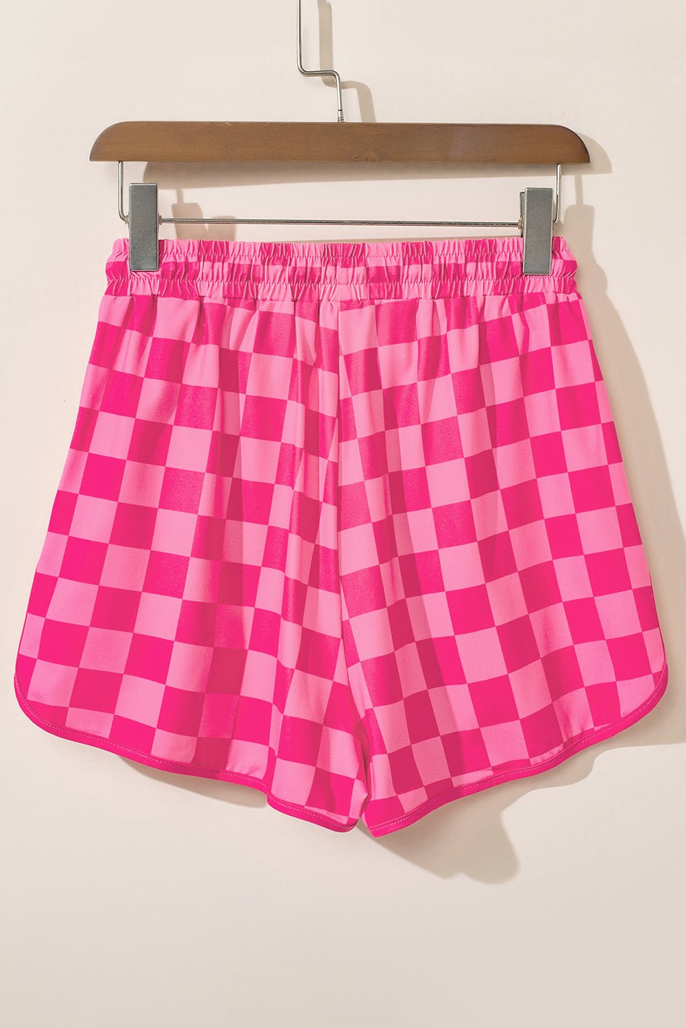 rose checkered drawstring elastic waist casual shorts - MAD RUFFI