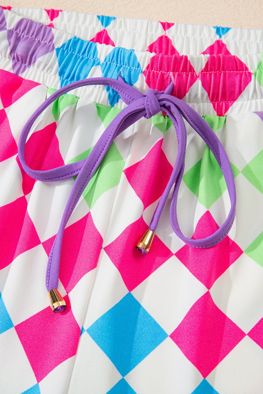 rose checkered drawstring elastic waist casual shorts - MAD RUFFI