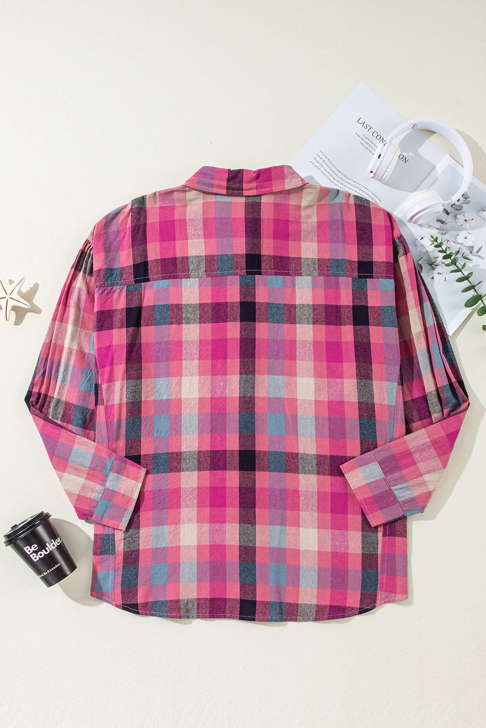 Rose Checkered Print Button-up Plus Size Shirt - Plus Size Tops