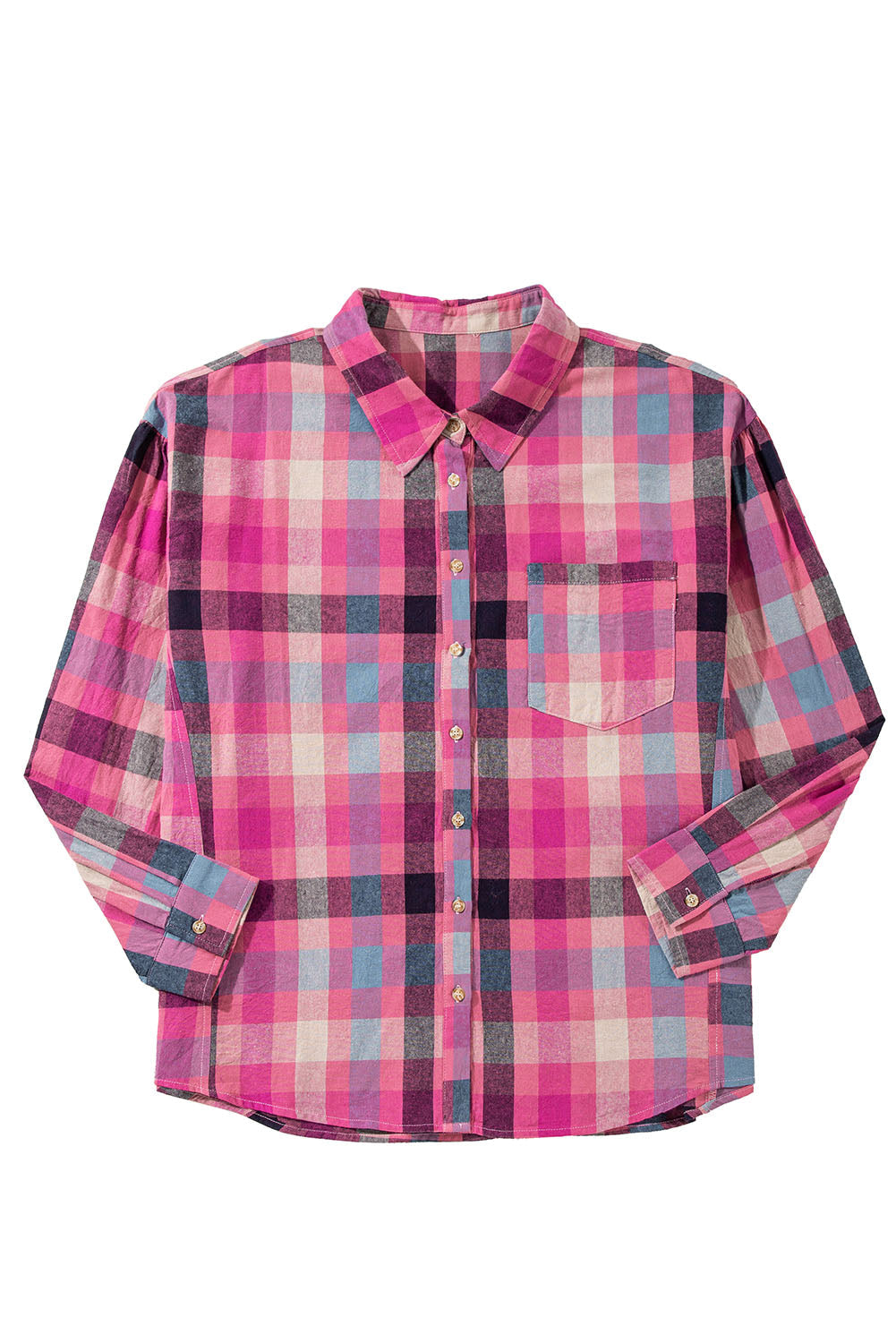 Rose Checkered Print Button-up Plus Size Shirt - Plus Size Tops