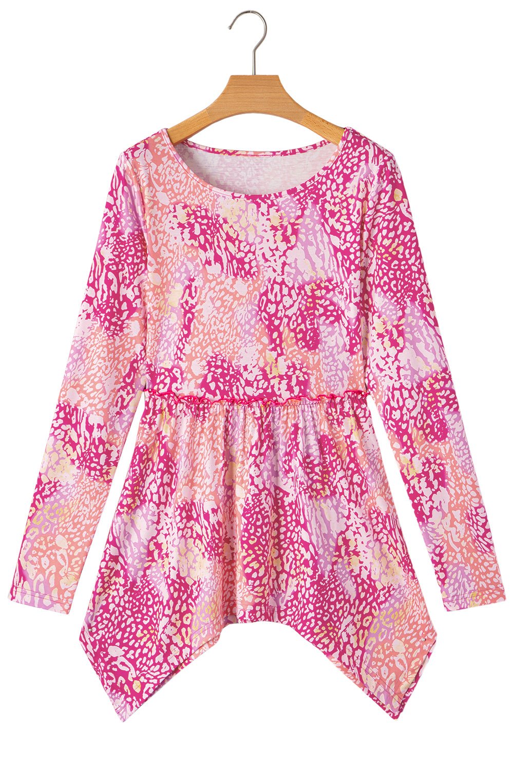 Rose Classic Leopard Print Handkerchief Hem Tunic Top - MAD RUFFI