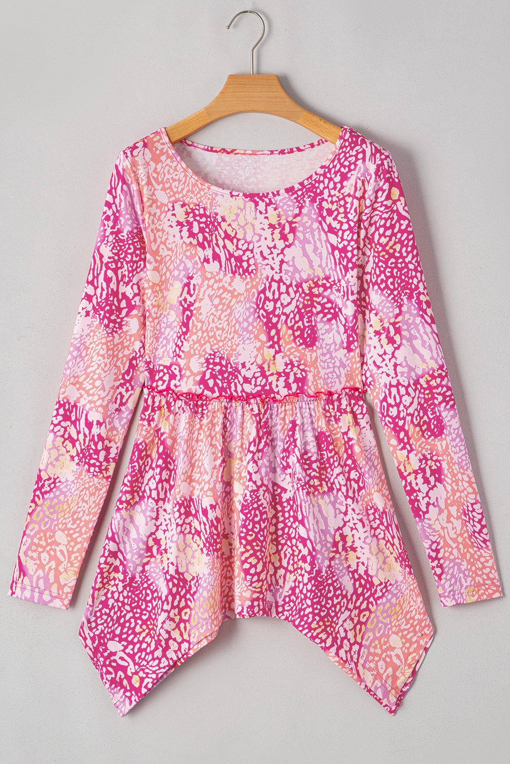 Rose Classic Leopard Print Handkerchief Hem Tunic Top - MAD RUFFI