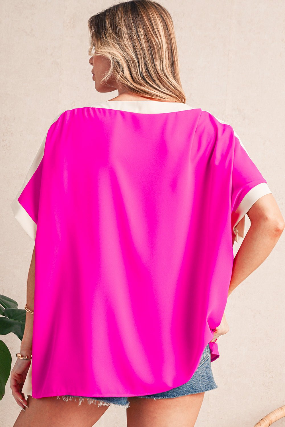 Rose Color Block Boat Neck Tunic Blouse - MAD RUFFI