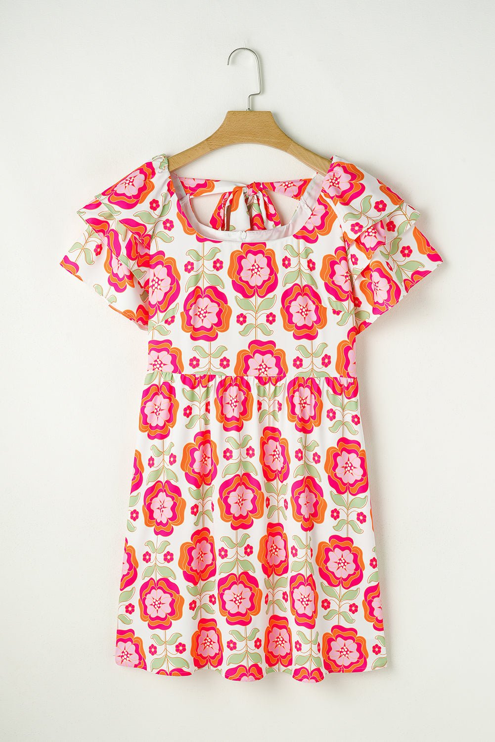 Rose Floral Print Layered Ruffle Sleeve Mini Dress - MAD RUFFI