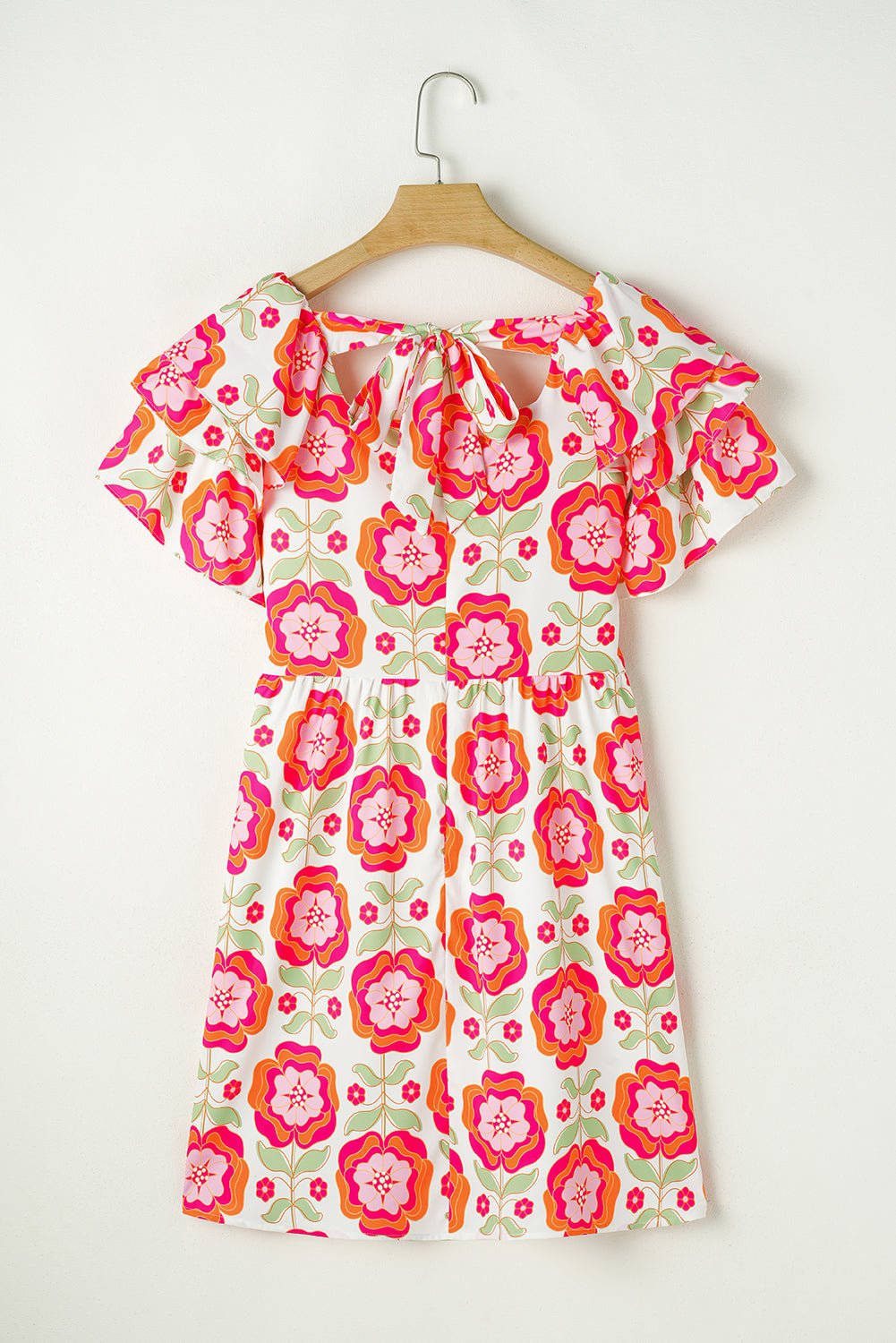 Rose Floral Print Layered Ruffle Sleeve Mini Dress - MAD RUFFI
