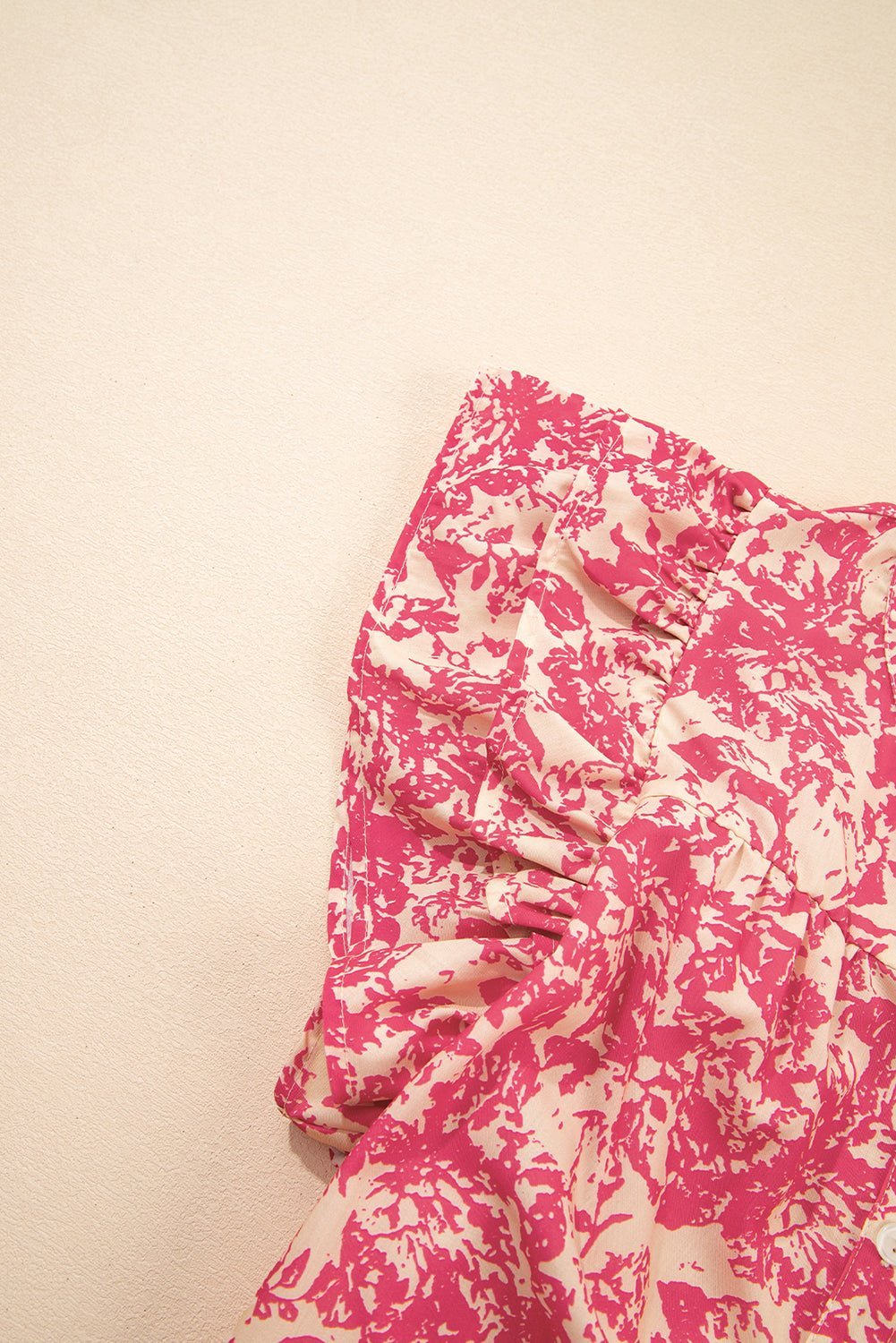 Rose Floral Print V Neck Ruffle Sleeve Blouse - MAD RUFFI