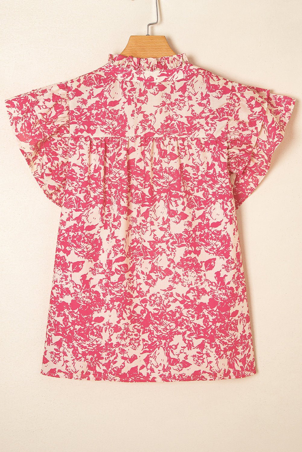 Rose Floral Print V Neck Ruffle Sleeve Blouse - MAD RUFFI