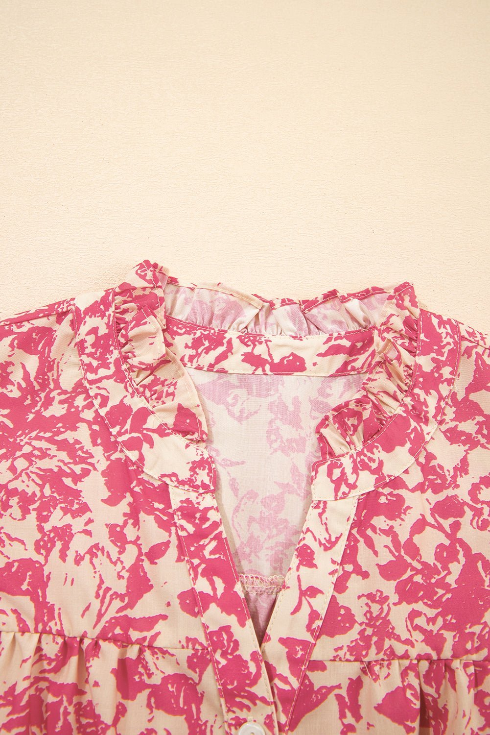 Rose Floral Print V Neck Ruffle Sleeve Blouse - MAD RUFFI