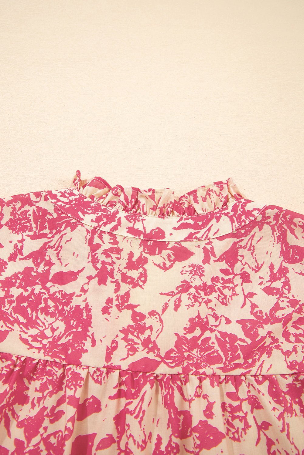 Rose Floral Print V Neck Ruffle Sleeve Blouse - MAD RUFFI