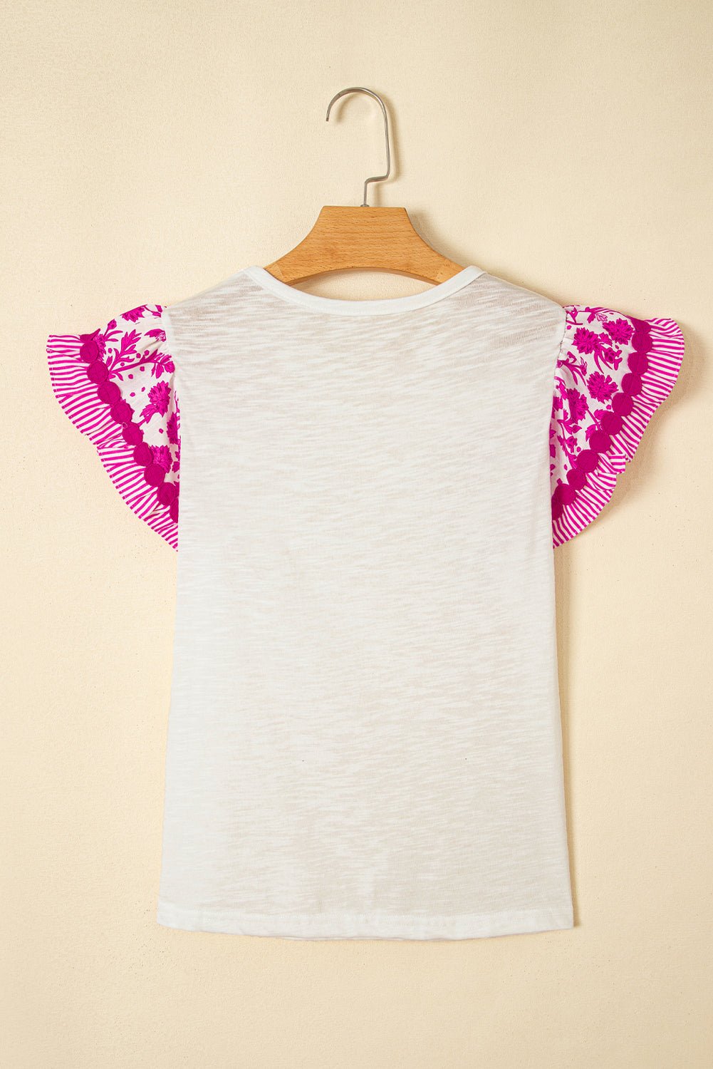 Rose Floral Striped Patchwork Flutter Sleeve Blouse - MAD RUFFI