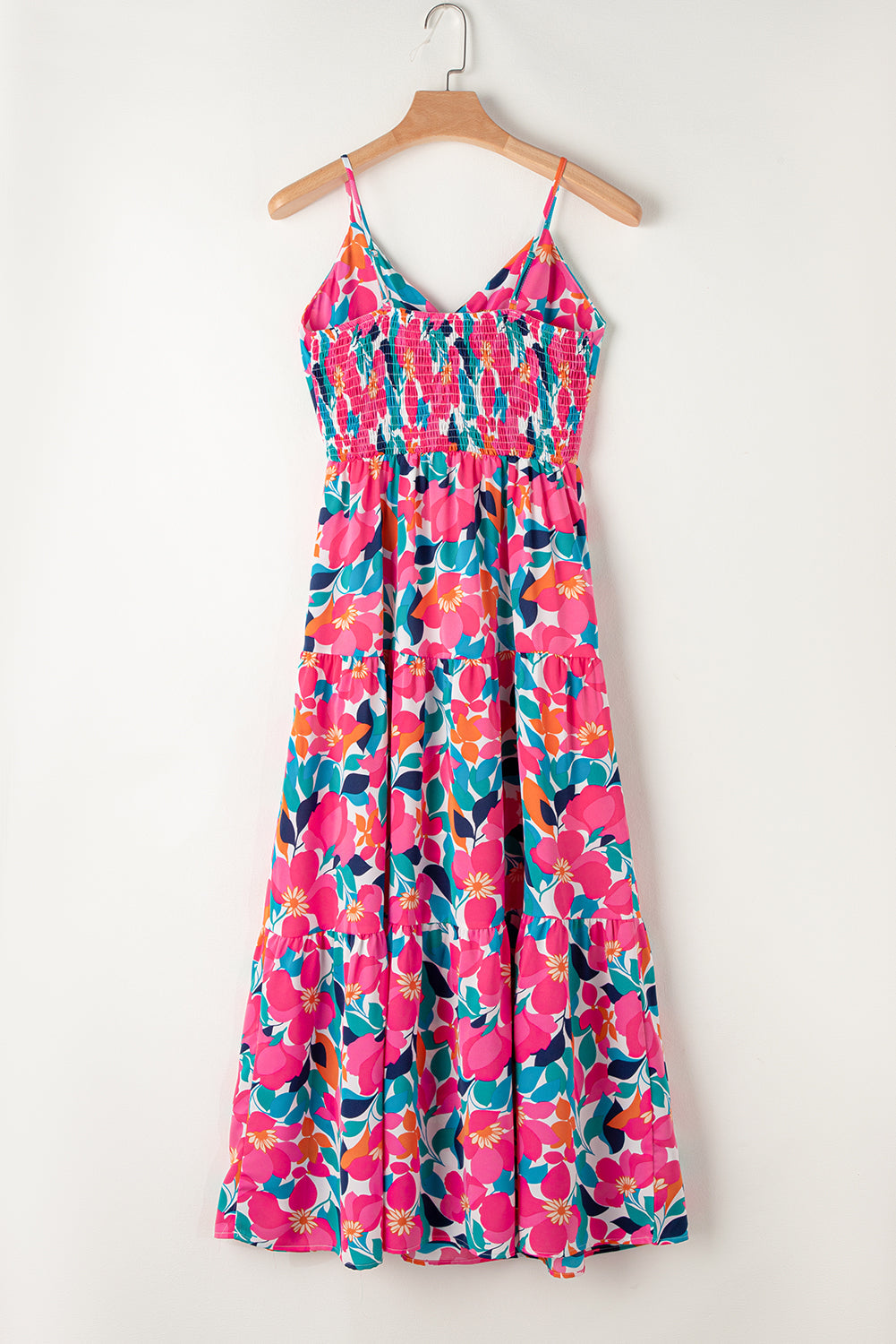 Rose Floral Twist V Neck Tiered Cami Maxi Dress - MAD RUFFI