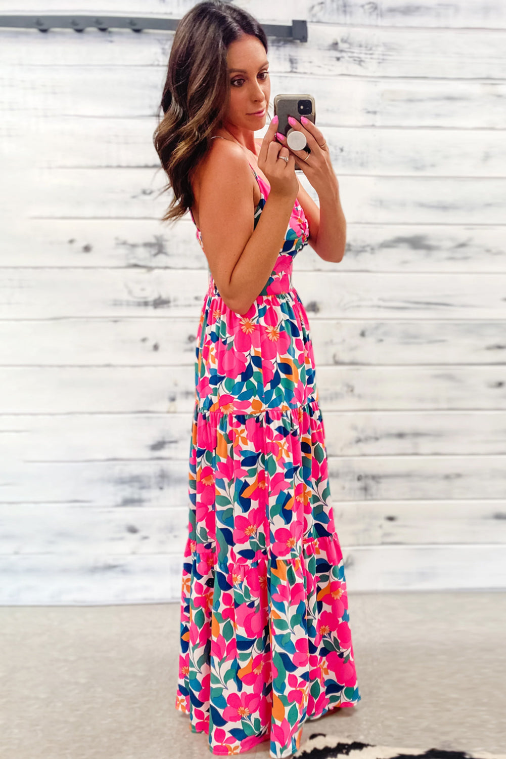 Rose Floral Twist V Neck Tiered Cami Maxi Dress - MAD RUFFI