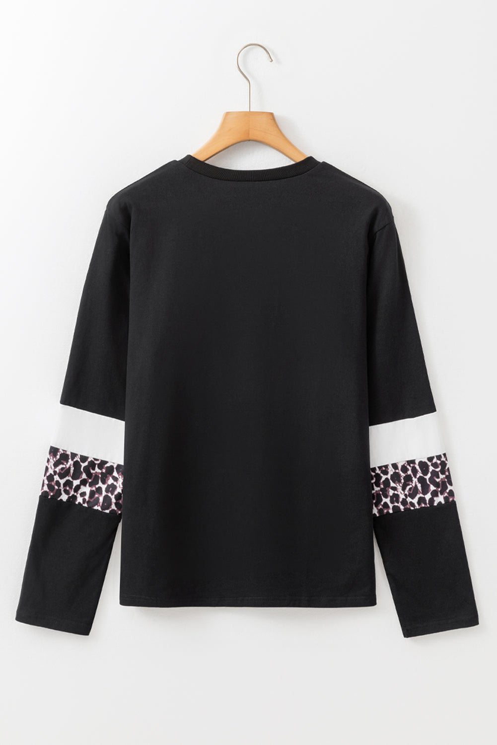Rose Leopard Colorblock Patchwork Crew Neck Top - MAD RUFFI