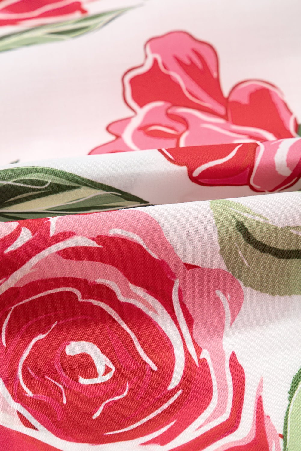 Rose Plus Size Floral Print Frill Neck Short Sleeve Blouse - MAD RUFFI