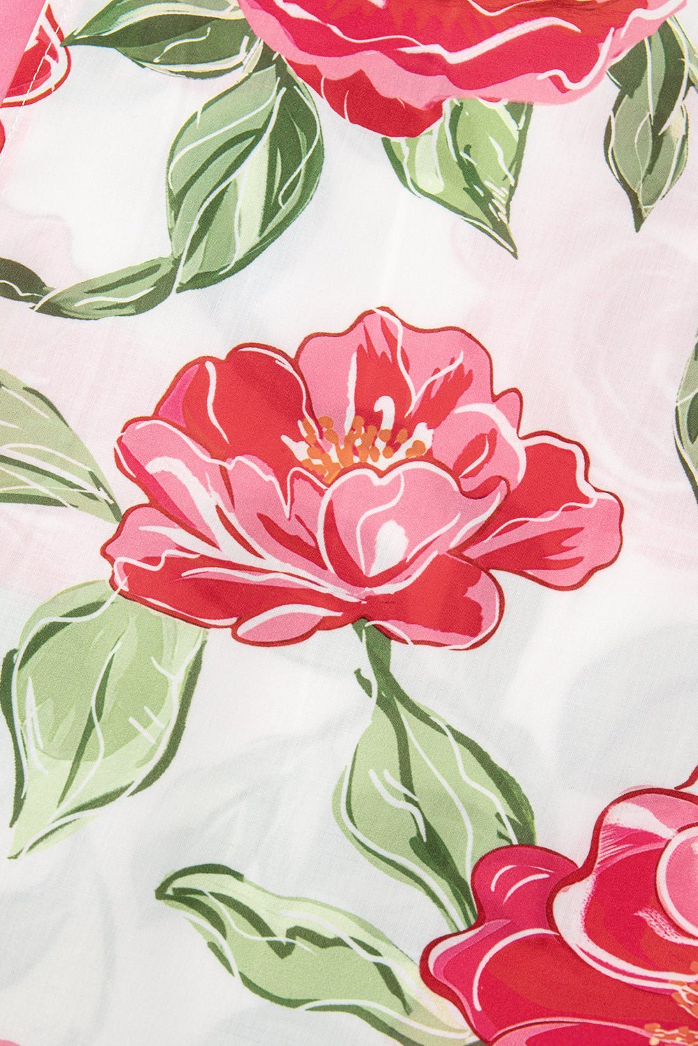 Rose Plus Size Floral Print Frill Neck Short Sleeve Blouse - MAD RUFFI